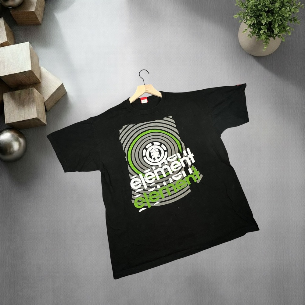 Vintage Element Skateboards TShirt XL Black Y2K Skater Streetwear Spiral Graphic